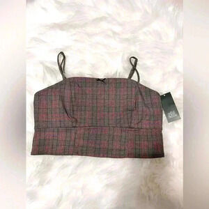 Women’s woven tank top/ Plaid Brown/red/black